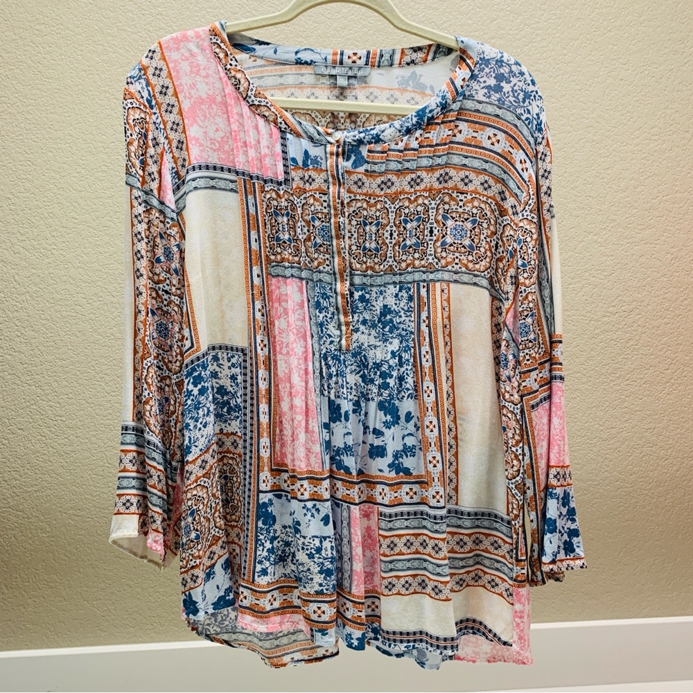 DANIEL RAINN Handkerchief Print Peasant Boho Blouse XXL - Picture 2 of 14